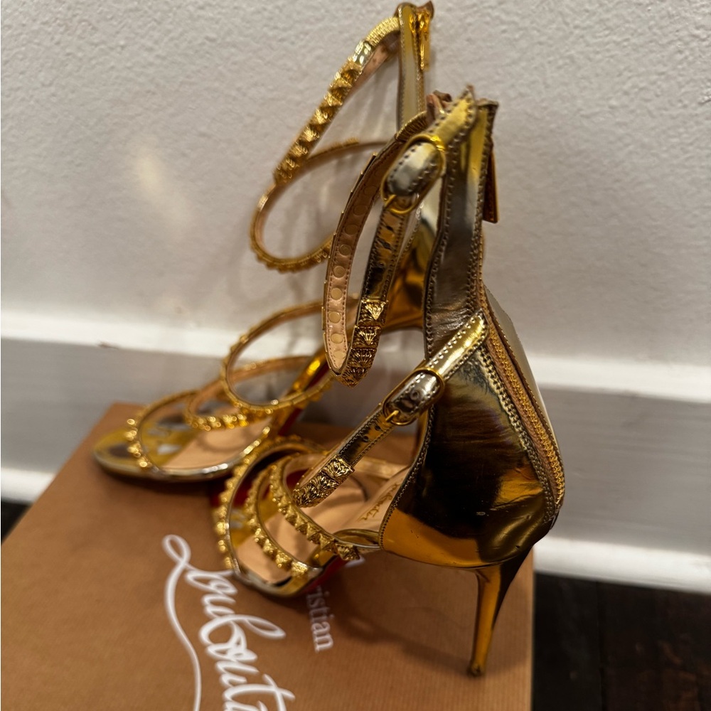 Christian Louboutin Metallic Gold Studded Strappy Heels